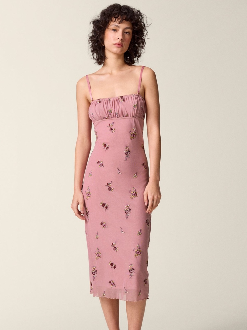Rouje Anaide Pink Floral Midi Dress
